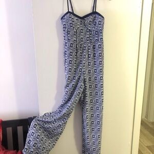 Xhilaration Blue and White Patterned Jumpsuit